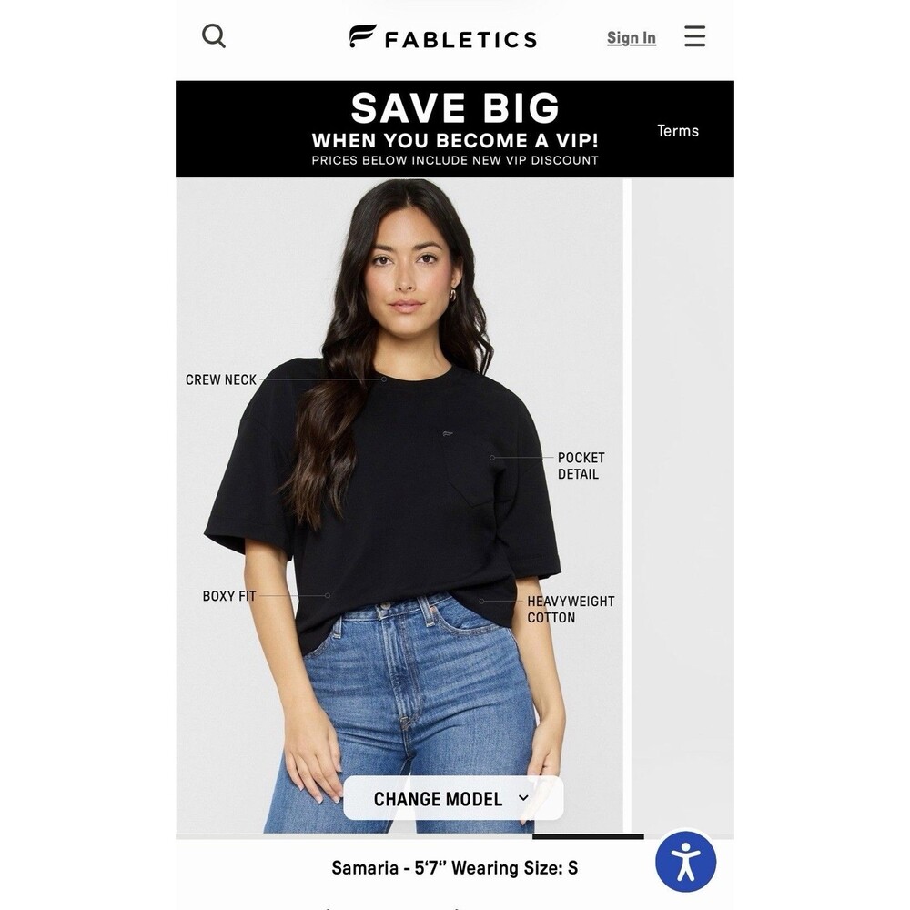NEW Fabletics Heavy Cotton Pocket Tee Shirt Women’s Small Black Top Boxy Casual
